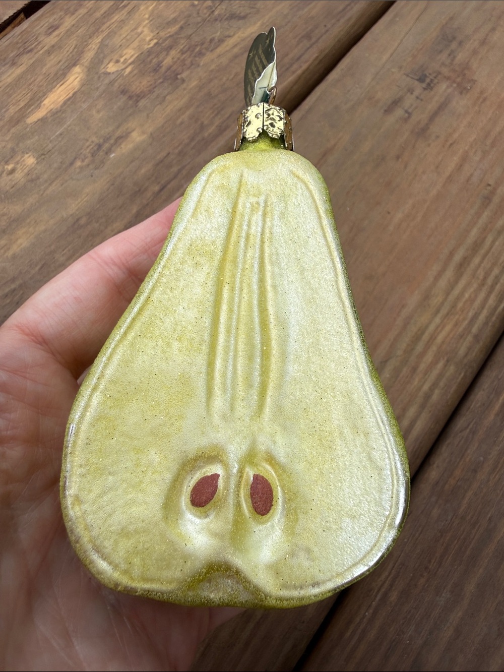 Christborn Germany Sugared Glass Blown Pear Half Ornament 4"